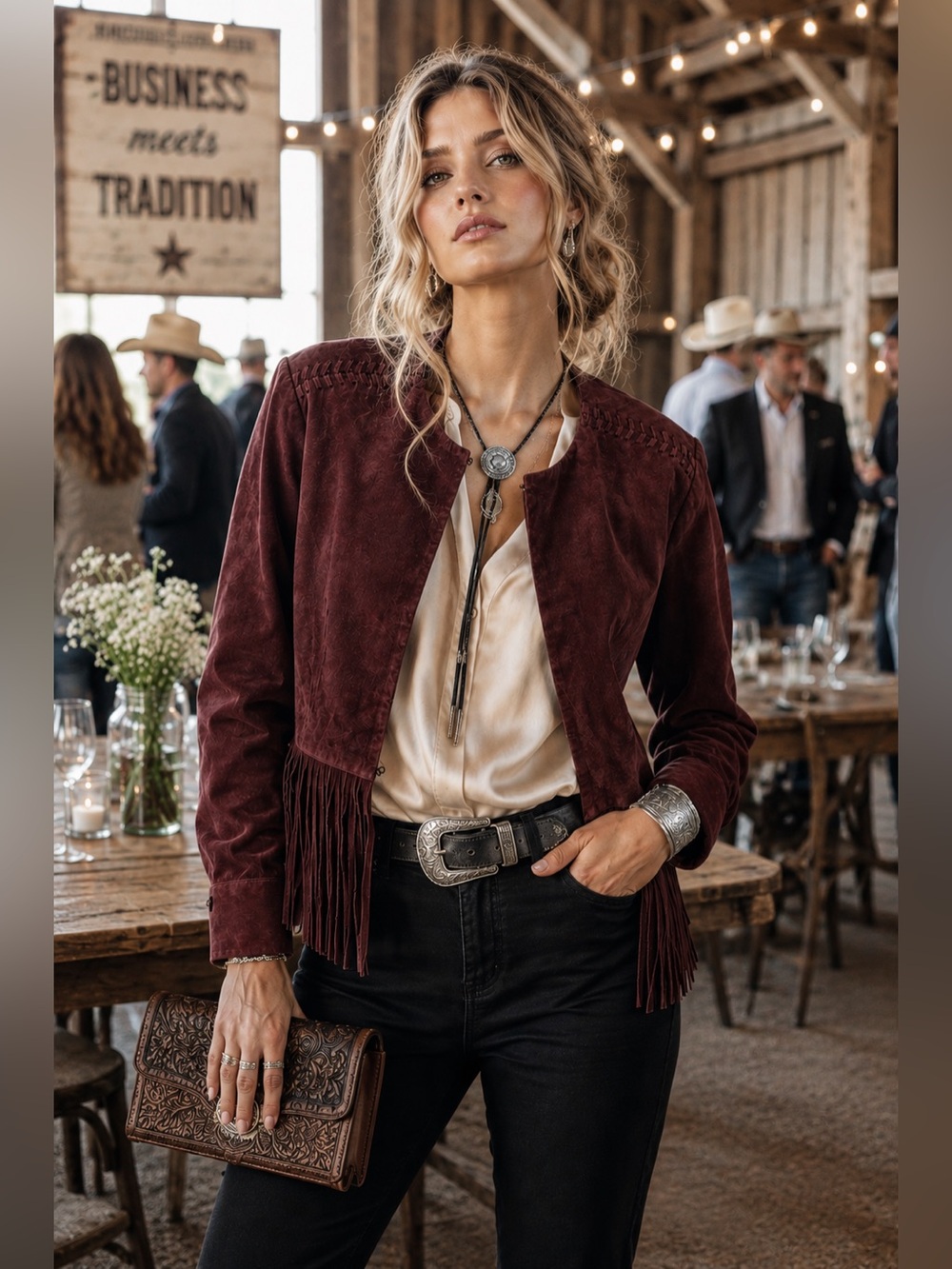C Wonder Women’s Size 8 Burgundy Suede Leather Fringe Western Jacket